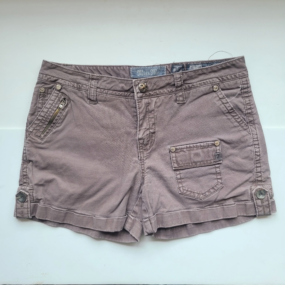 Miss Me Mauve Purple Cargo Denim Shorts Embroidered Wings Back Pockets - 28 - Picture 9 of 14